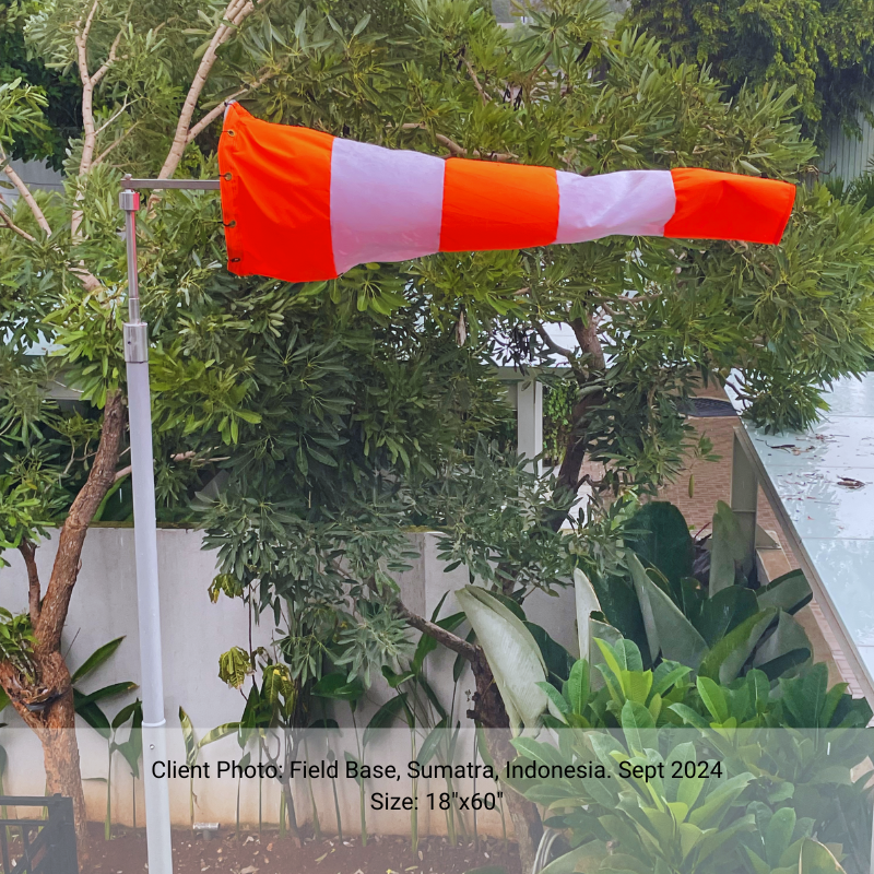 windsock installed at oilfield field base in Sumatra indonesia - 18&quot;x60&quot; oilfield windsock