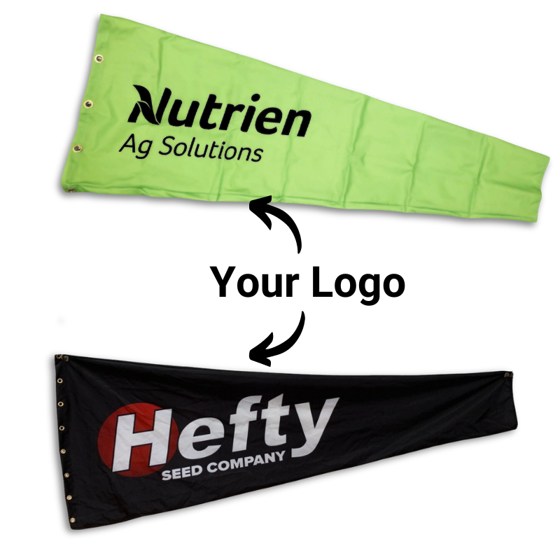 Custom printed nutrien agricultural windsocks for crop spraying, seeding, crop dusting ranching and more 