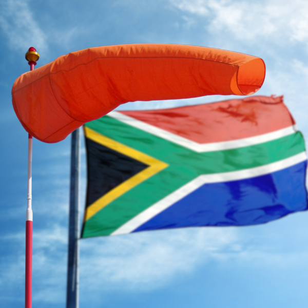 orange windsocks for sale with South Africa flag